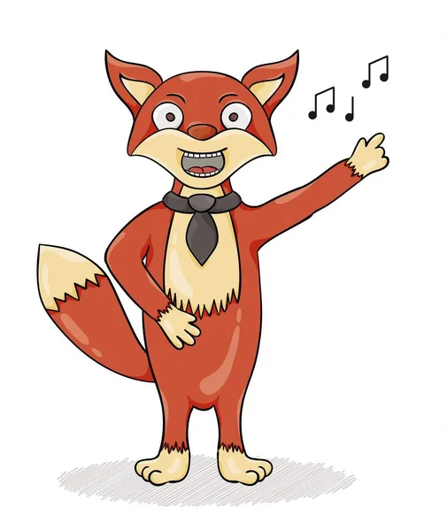 Rojo zorro cantando canción con corbata negra . — Archivo Imágenes Vectoriales