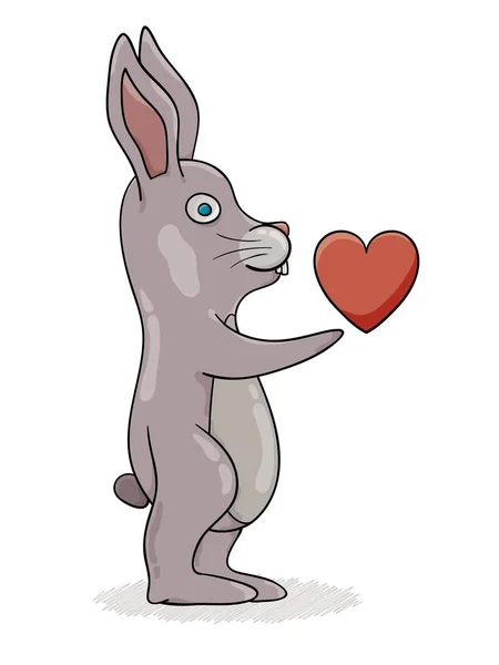 Кролик с протянутой рукой с красным сердцем . — стоковый вектор