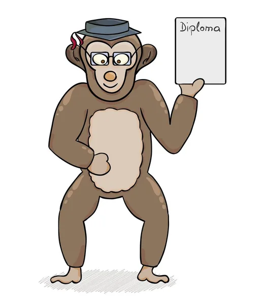 Sprytna małpa z dyplomem — Wektor stockowy