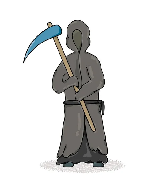 Death reaper with dark robe and hood and scythe — Stock Vector