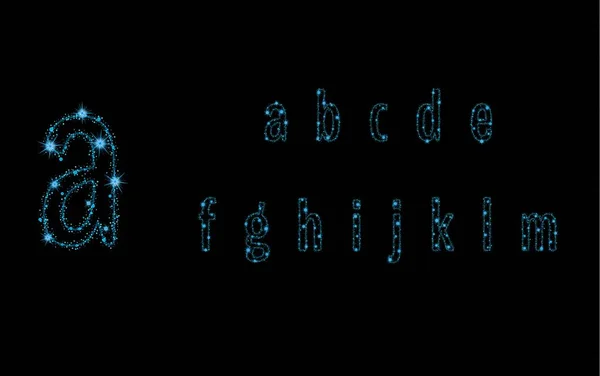 Alphabet letters from glittering blue stars — Stock Vector