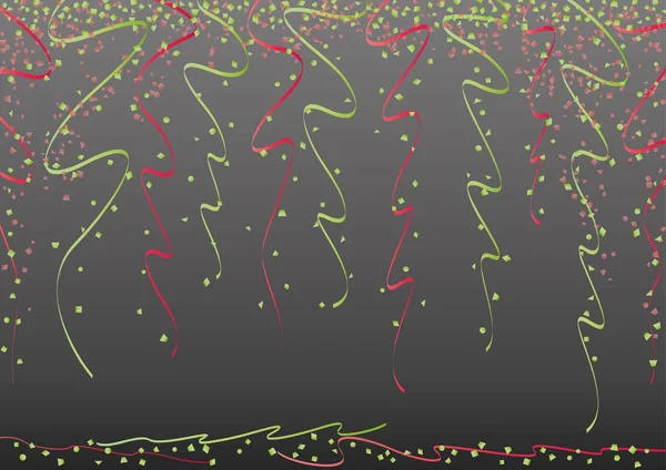 Cintas rizadas verdes y rojas y confeti brillante — Archivo Imágenes Vectoriales