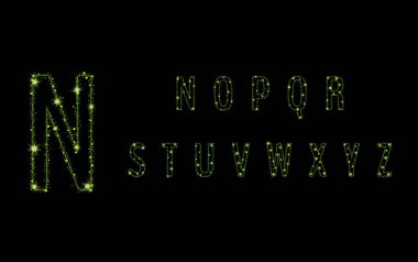 alfabe harfleri yeşil pırıltılı üzerinden yıldız