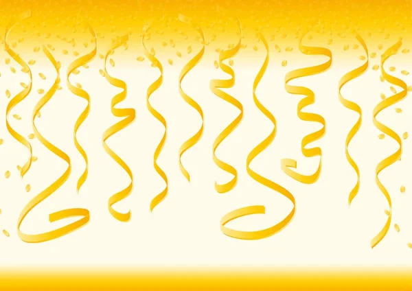 Rubans bouclés en or et confettis lumineux — Image vectorielle