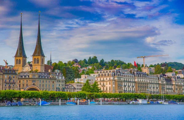 Sailboat Lake Lucerne Switzerland Sky Bright White Clouds — Stock Photo, Image