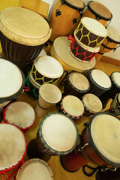 Various types of drums placed in a music classroom For teaching to children and youth for performances, Music for development of learning and intelligence for children