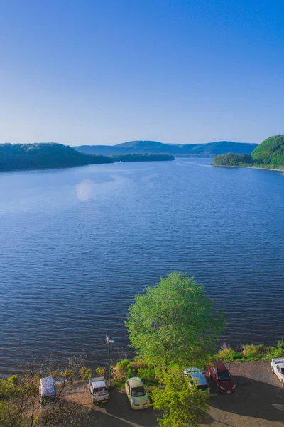 Lago Hokkaido Japón Mañana Tranquila Con Agua Azul Frente Una —  Fotos de Stock