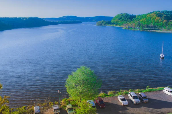 Lac Sur Hokkaido Japon Dans Matinée Calme Avec Eau Bleue — Photo