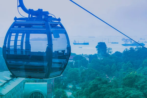 Teleférico Ilha Sentosa Singapura Sobre Mar Que Importante Porto Marítimo — Fotografia de Stock