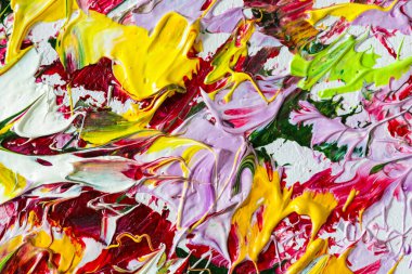 Tuval üzerine renkli yağlı boya. Soyut sanat geçmişi. Modern sanat eserinin bir parçası. Fırça darbeleri.