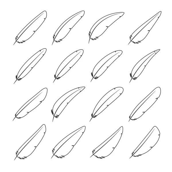 Iconos de línea de plumas — Vector de stock
