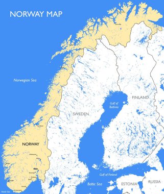 Norveç harita | Ayrıntılı renk Norveç harita vektör