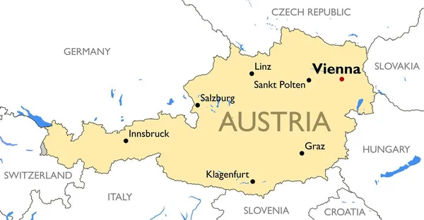 Austria Mappa Dettagliata Austria Colore Vettoriale — Vettoriale Stock