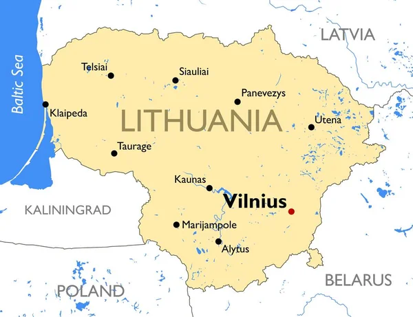 Peta Lituania Peta Vektor Warna Rinci Peta Lituania - Stok Vektor