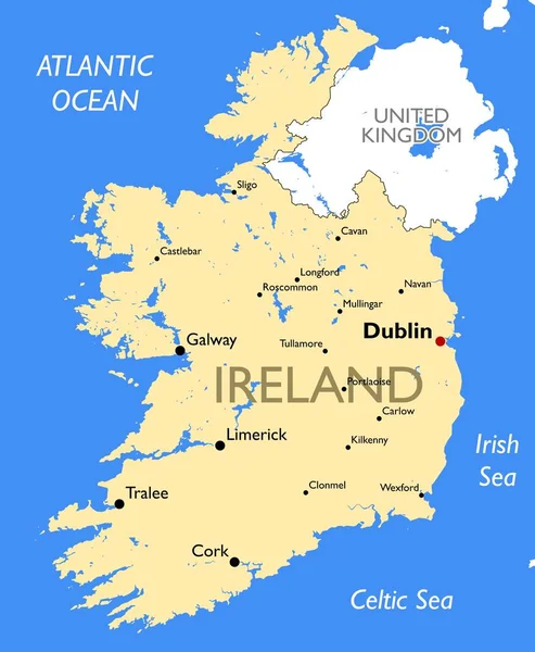Ireland Map Vector Detailed Color Ireland Map — Stock Vector