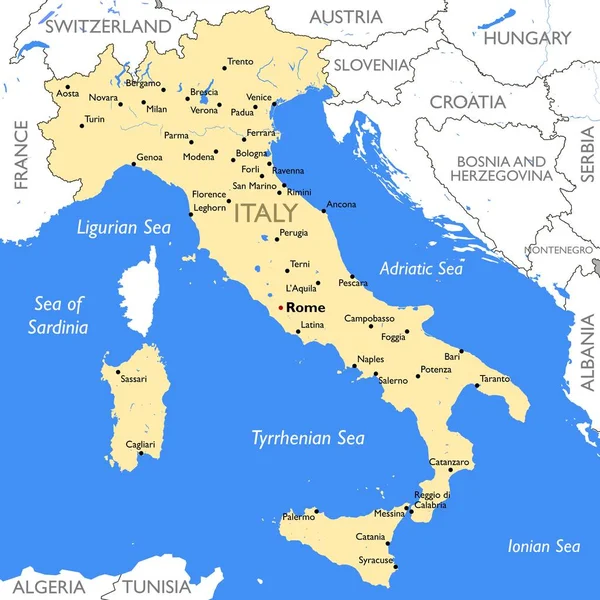 イタリア地図 詳細な色イタリア地図をベクトルします — ストックベクタ