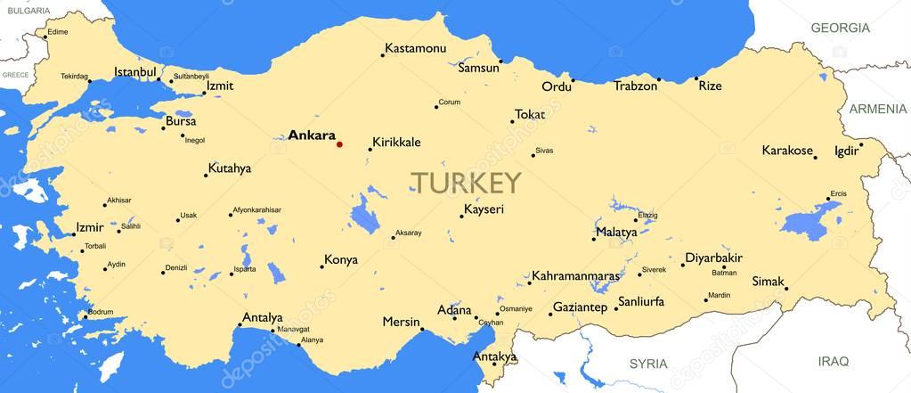 Turkey map | Vector detailed color Turkey map