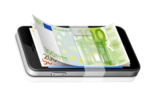 Ícone Banco Móvel Ilustração Vetor Smartphone Das Notas Euro — Vetor de Stock