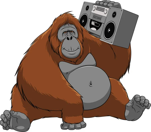 Funny monkey with a tape recorder — Stock Vector