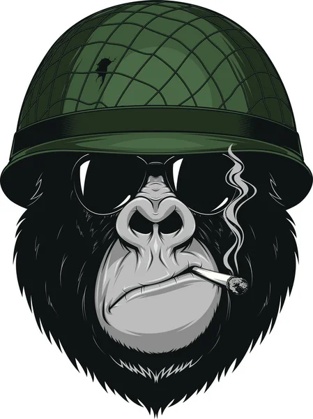 Monkey soldier with a cigarette — Stock Vector