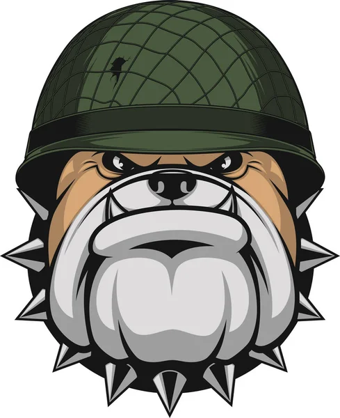 Bulldog en el casco de un soldado — Vector de stock