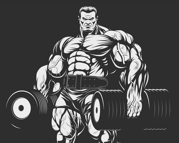 Культурист с гантелями
