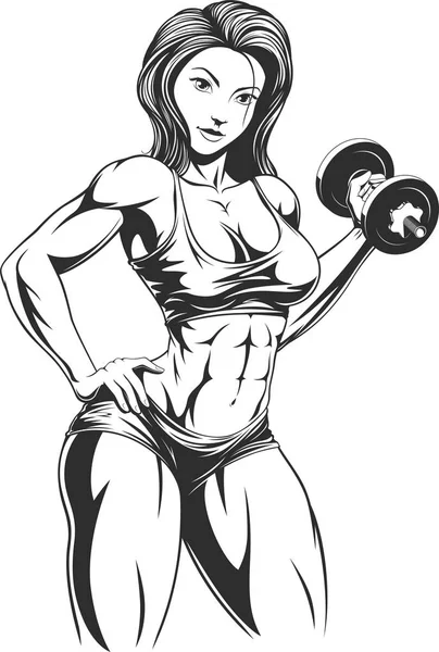 Beautiful girl with dumbbells — Stock Vector