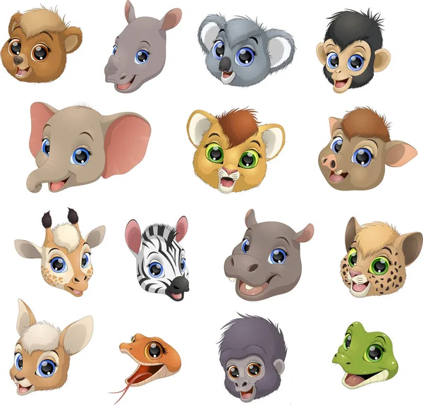 Conjunto de cabeças de animais —  Vetores de Stock