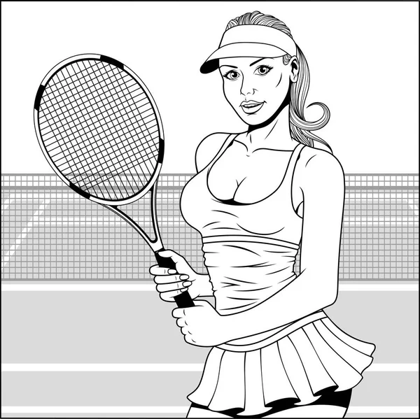 Ragazza con racchetta da tennis — Vettoriale Stock