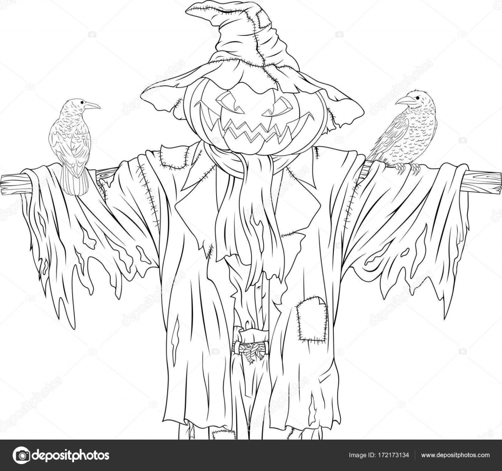 Espantapájaros para halloween con cuervos Vector de stock #172173134 de  ©Andrey_Makurin, image size:1600x1499
