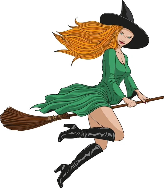Witch on a broomstick in halloween — Stock Vector