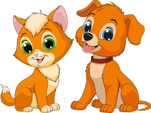 Kitten en puppy vrienden — Stockvector