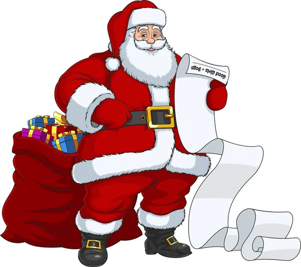 Santa Claus con una bolsa de regalos — Vector de stock