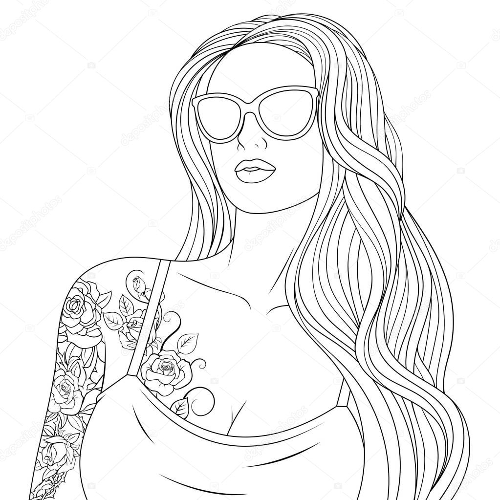 beautiful girl coloring pages — Stock Vector © Andrey Makurin 194882454