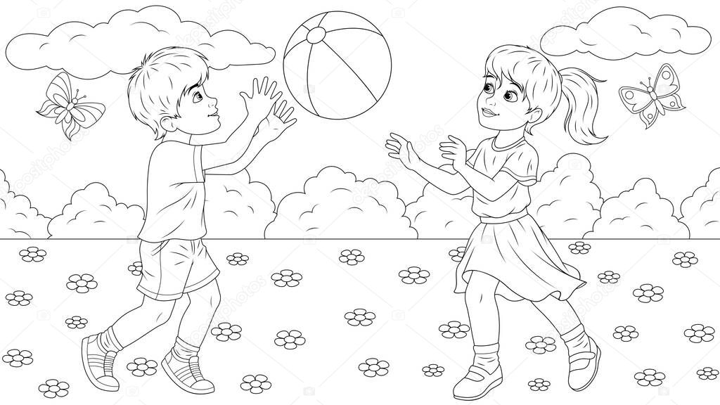 Boy and girl play ball in the park
