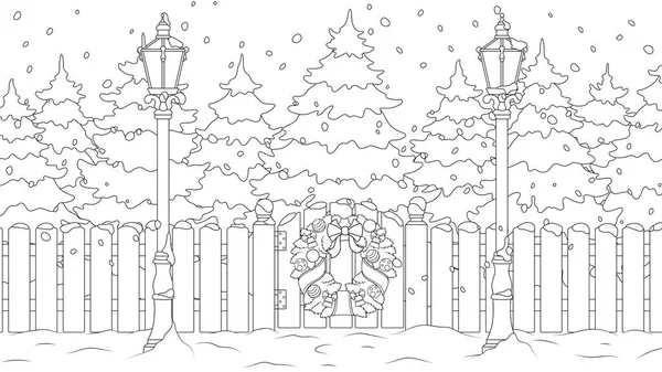 新年の風景、雪の木、着色 — ストックベクタ