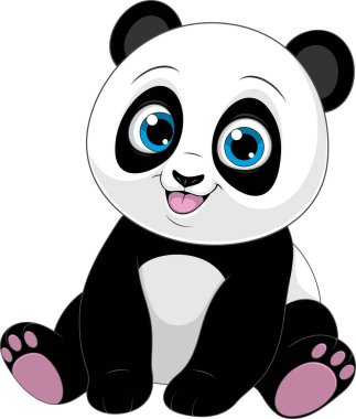 Beyaz bir arka planda gülümseyen sevimli, küçük bir panda bebek.