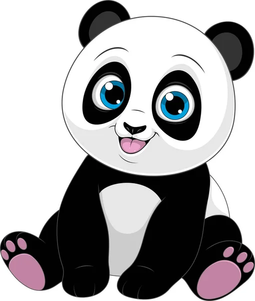 Lindo divertido pequeño panda bebé sentado sonriendo en un fondo blanco — Vector de stock