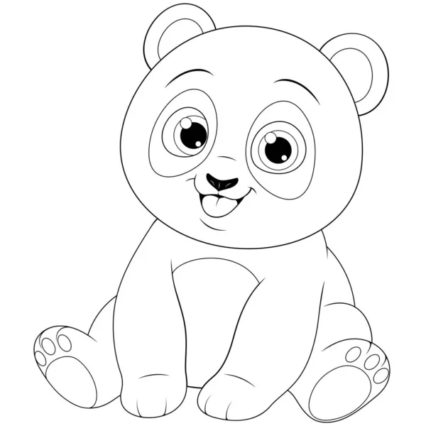 Lindo divertido pequeño panda bebé sentado sonriendo en un fondo blanco — Vector de stock