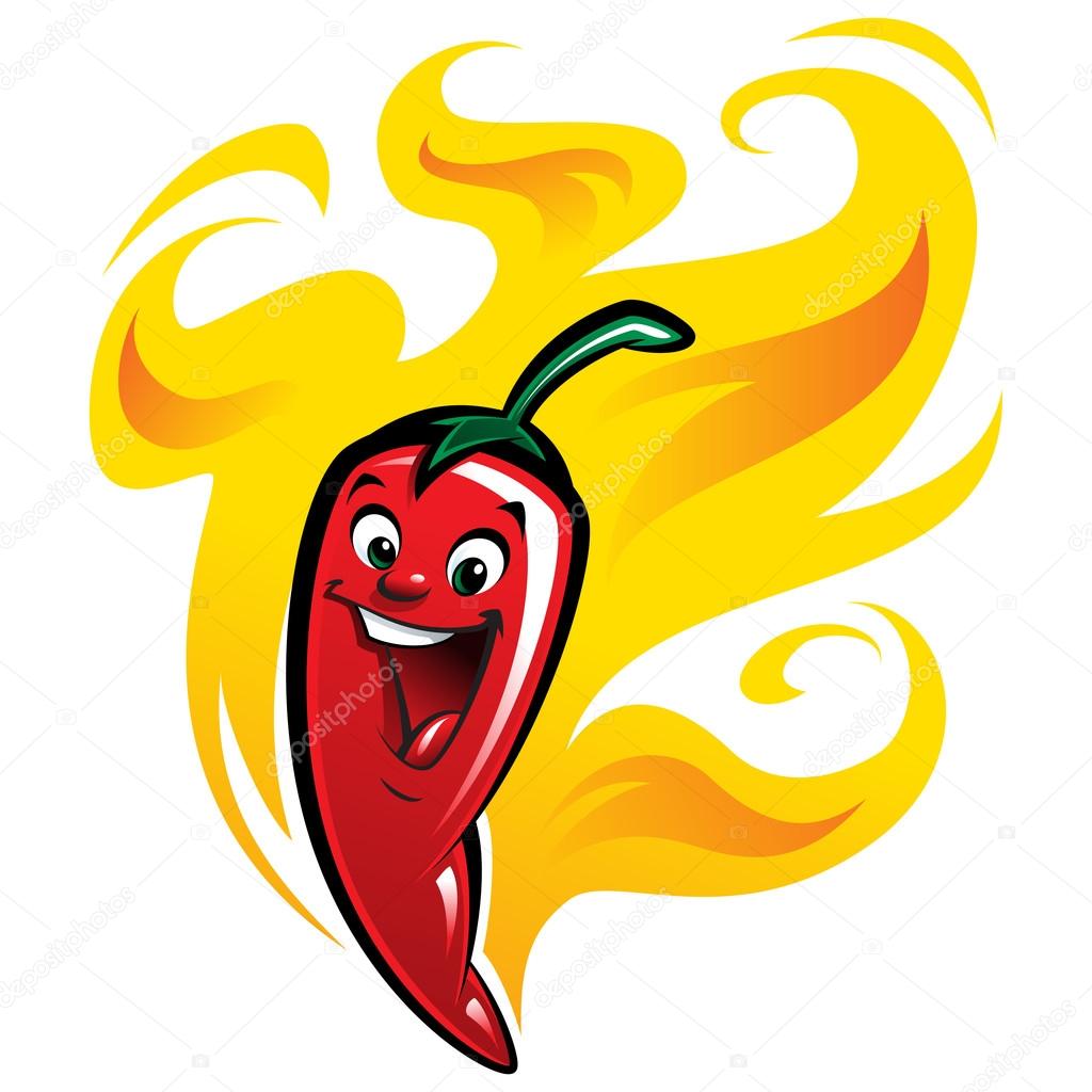 Extremely super hot red chilli paprika cartoon pepper smiling