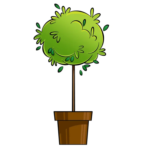 若い緑の木で育つ植物で鍋の漫画イラスト — ストック写真
