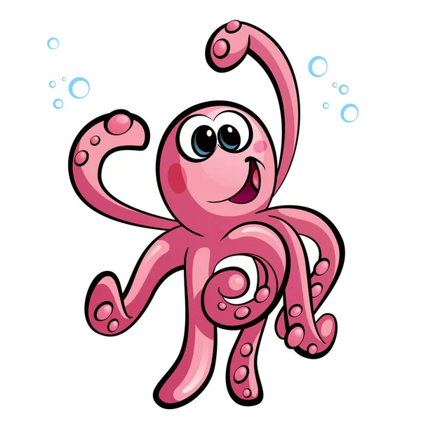 Kreslený roztomilé růžové miminko šťastné usmívající se chobotnice maskot znak il — Stock fotografie