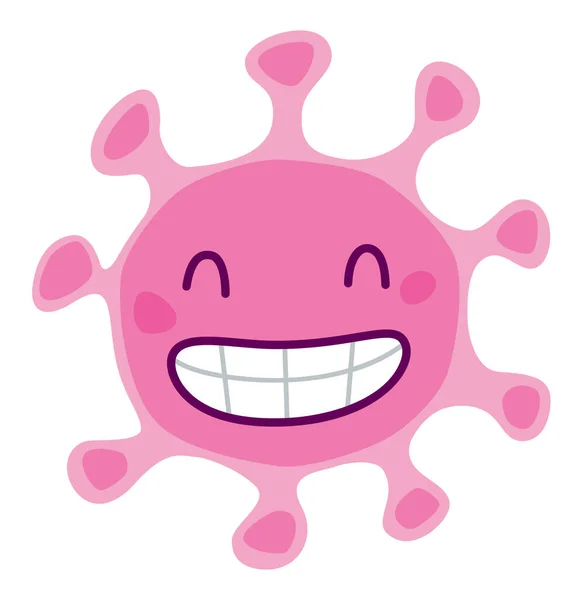白い背景に隔離されたピンクの笑顔のウイルスマスコットキャラクターの漫画のベクトルイラスト 健康と病気に関するグラフィックデザイン — ストックベクタ