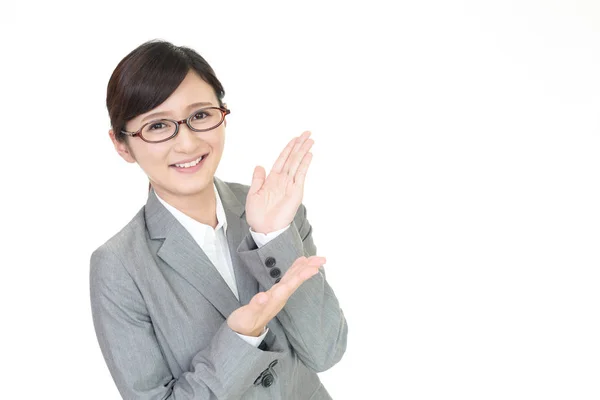 Business woman shows the way — Stock Photo, Image