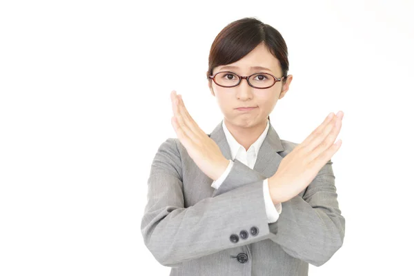 Woman shows the sign of prohibition — Stock Photo, Image