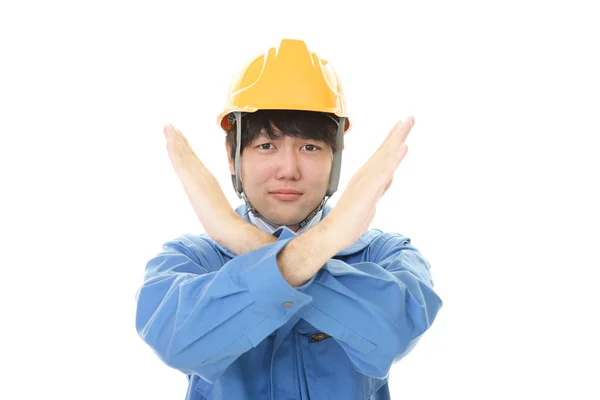 Asiatique travailleur faisant stop signe — Photo