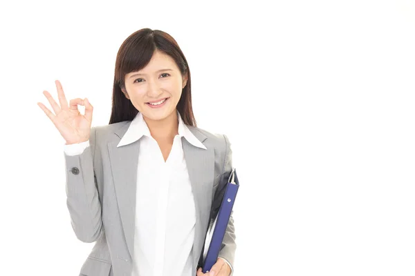 Business woman with ok hand sign — Stock Photo, Image