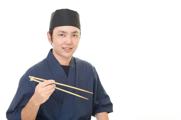 Sonriente chef japonés — Foto de Stock