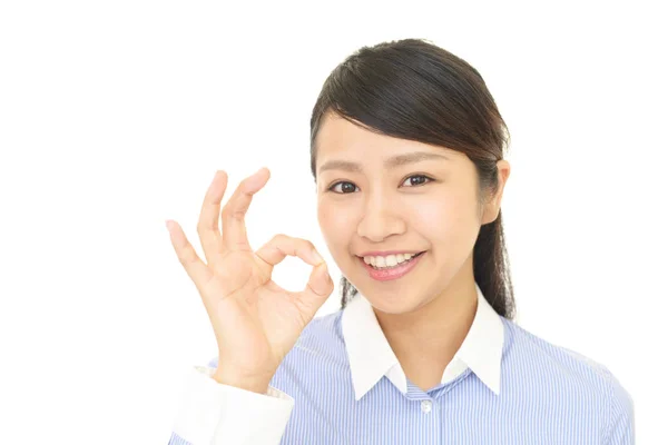 Žena s ok rukou znamení — Stock fotografie