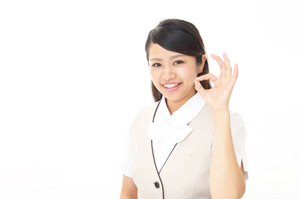 Femme d'affaires avec ok signe de la main — Photo